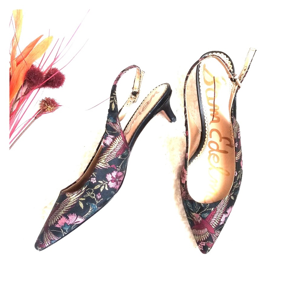 SAM EDELMAN EMBROIDERED POINTY HEELS SIZE 7.5